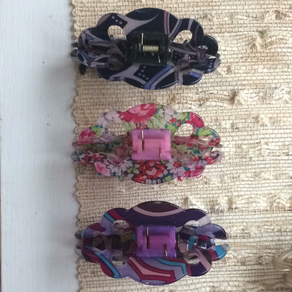 Set of Hair Clips  Red, Blue and Purple